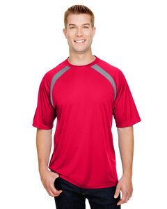A4 N3001 - Men's Spartan Short Sleeve Color Block Crew Neck T-Shirt Scarlet/Graphit