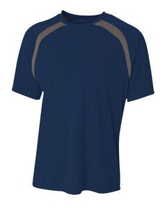 A4 NB3001 - Boy's Spartan Short Sleeve Color Block Crew Neck T-Shirt Navy/Graphite