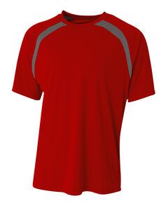 A4 NB3001 - Boy's Spartan Short Sleeve Color Block Crew Neck T-Shirt Scarlet/Graphit