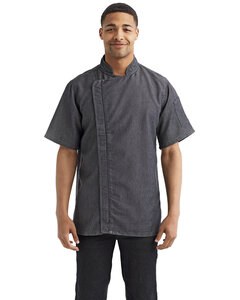 Artisan Collection by Reprime RP906 - Unisex Zip-Close Short Sleeve Chef's Coat Black Denim