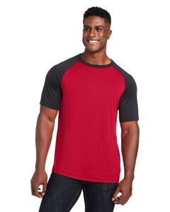 Team 365 TT62 - Unisex Zone Colorblock Raglan T-Shirt Sp Red/Blk Hthr