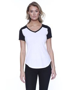StarTee ST1432 - Ladies CVC Varsity V-Neck T-Shirt White/Black