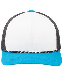 Pacific Headwear 104BR - Trucker Snapback Braid Cap Wht/Navy/Pn Tl