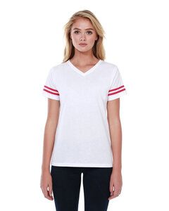 StarTee ST1433 - Ladies 4.3 oz., CVC Striped Varsity T-Shirt White/Red Hthr