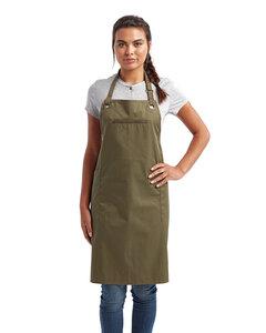 Artisan Collection by Reprime RP121 - Unisex Barley Contrast Stitch Sustainable Bib Apron Olive/Chestnut