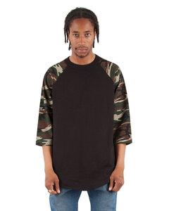 Shaka Wear SHRAGCM - Adult 6 oz., 3/4-Sleeve Camo Raglan T-Shirt Black/Camo Grn