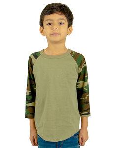 Shaka Wear SHRAGCY - Youth 6 oz., 3/4-Sleeve Camo Raglan T-Shirt Olive/Camo Grn