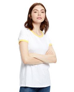 US Blanks US609 - Ladies Classic Ringer T-Shirt White/Yellow