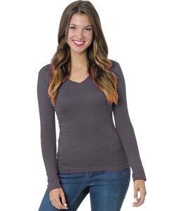 Bayside BA3415 - Junior's 4.2 oz.,  Fine Jersey Long-Sleeve V-Neck T-Shirt Heather Charcoal