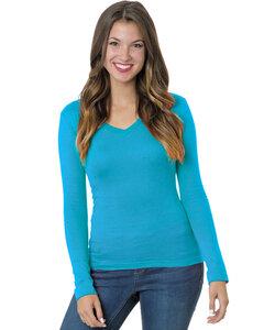 Bayside BA3415 - Junior's 4.2 oz.,  Fine Jersey Long-Sleeve V-Neck T-Shirt Turquoise