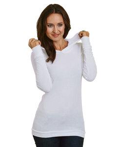 Bayside BA3425 - 5 oz., Junior's Long-Sleeve Thermal Hoodie T-Shirt White