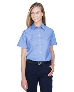 Harriton M600SW - Ladies Short-Sleeve Oxford with Stain-Release Light Blue