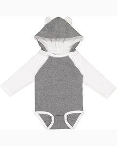 Rabbit Skins 4418 - Infant Long Sleeve Fine Jersey Bodysuit With Ears Granite Hth/Wht