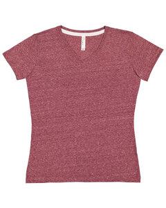 LAT 3591 - Ladies V-Neck Harborside Melange Jersey T-Shirt Burgundy Melange