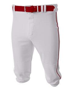 A4 N6003 - Men's Baseball Knicker Pant White/Cardinal