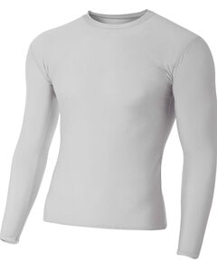 A4 NB3133 - Youth Long Sleeve Compression Crewneck T-Shirt Silver