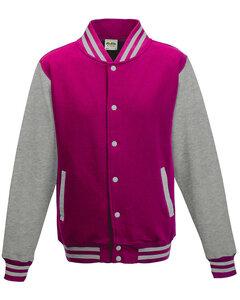 Just Hoods By AWDis JHY043 - Youth 80/20 Heavyweight Letterman Jacket Hot Pnk/Hth Gry
