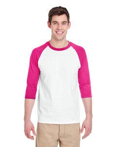 Gildan G570 - Heavy Cotton 3/4 Sleeve Raglan White/Heliconia