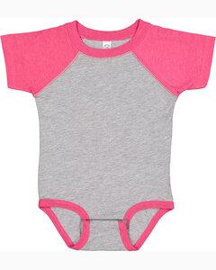 Rabbit Skins 4430 - Fine Jersey Infant Three-Quarter Sleeve Baseball Bodysuit Vintage Heather/Hot Pink
