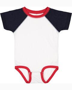 Rabbit Skins 4430 - Fine Jersey Infant Three-Quarter Sleeve Baseball Bodysuit White / Navy / Red
