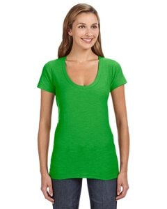 J. America JA8169 - Ladies V-Neck Slub T-Shirt Lime