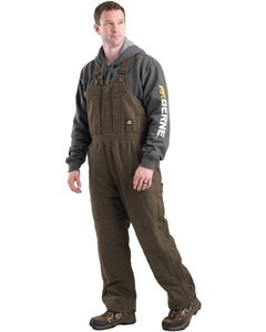 Berne B377 - Men's Heartland Insulated Washed Duck Bib Overall Olive Duck
