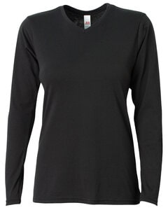 A4 NW3029 - Ladies Long-Sleeve Softek V-Neck T-Shirt Black