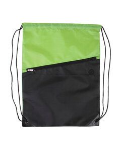 Prime Line BG209 - Two-Tone Poly Drawstring Backpack With Zipper Lime Green