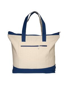 Prime Line LT-3083 - Zippered Cotton Boat Tote Navy Blue