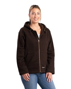 Berne WHJ48 - Ladies Sherpa-Lined Twill Hooded Jacket Dark Brown
