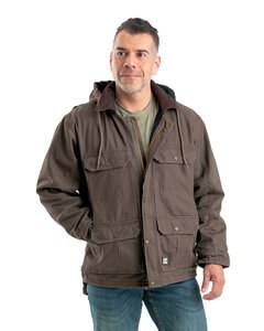 Berne JC613 - Men's Heartland Washed Duck Zip-Off Hooded Coat Dark Khaki