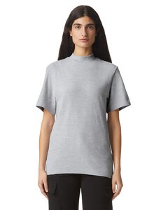 American Apparel 1PQ - Unisex Mockneck Pique T-Shirt Heather Grey